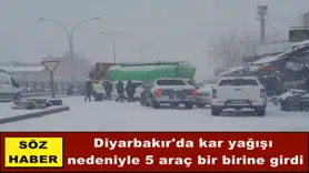 Diyarbakır'da kar yağışı nedeniyle 5 araç bir birine girdi