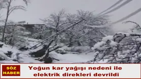 Yoğun kar elektrik direklerini devirdi